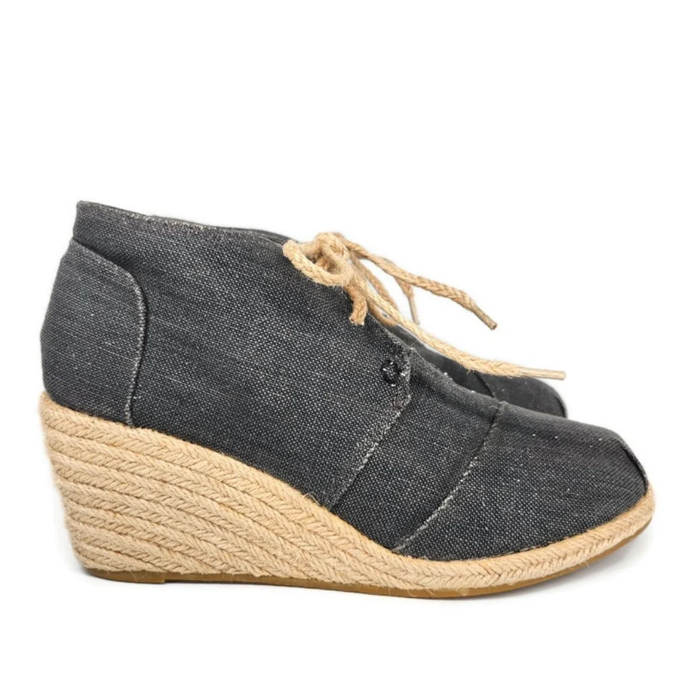 Corkys Sand Faded Black Sparkle Canvas Woven Jute Wedge Lace-Up Ankle Booties